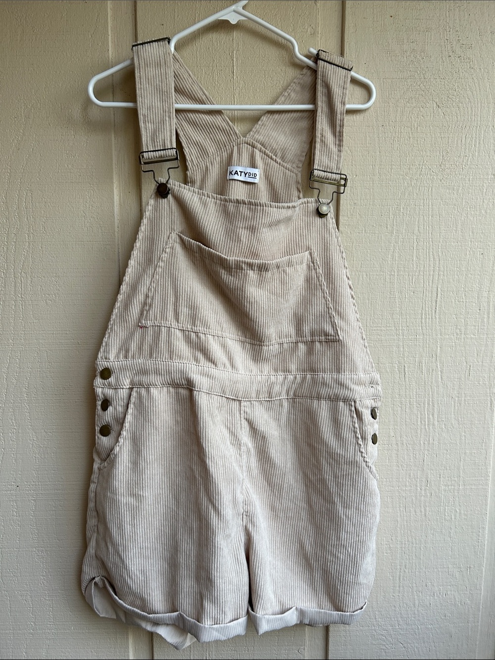 Katydid Cream Corduroy Short Overalls Romper